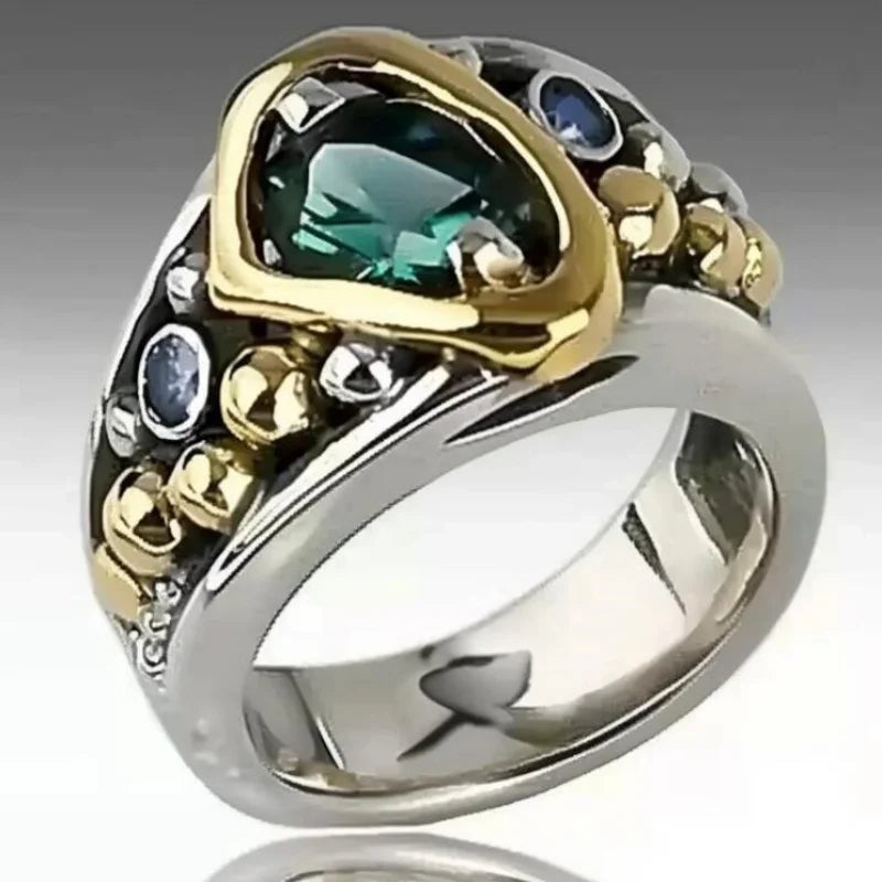 Silver Emerald Abstract Ring