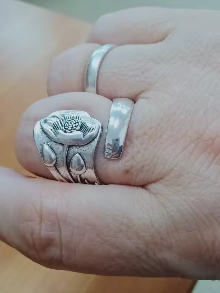 Vintage Floral Statement Silver Spoon Ring