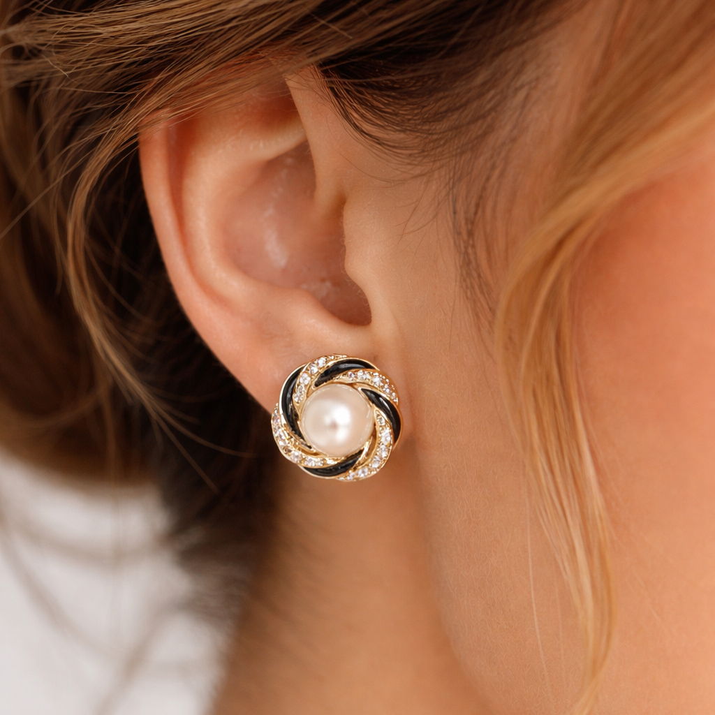 Pearl Stud Earrings Vintage Silver