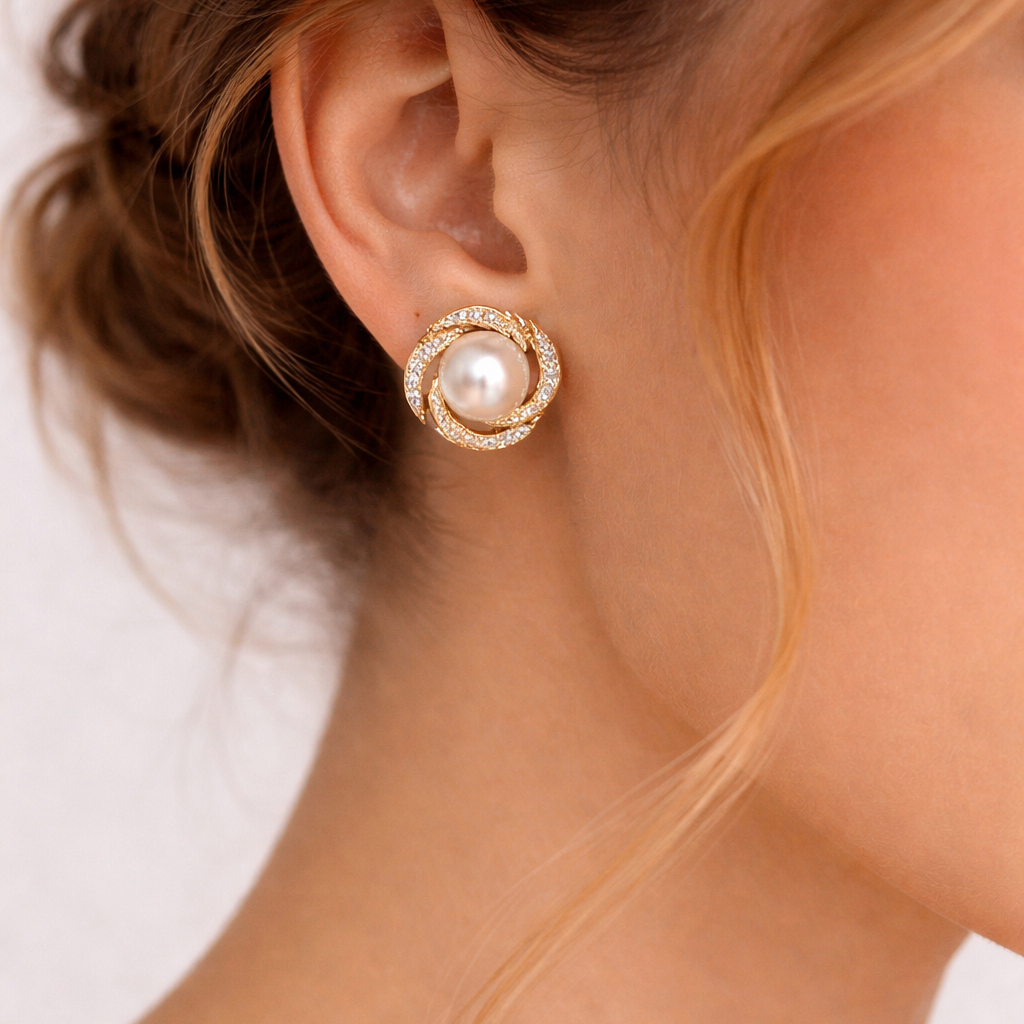 Pearl Stud Earrings Vintage Silver