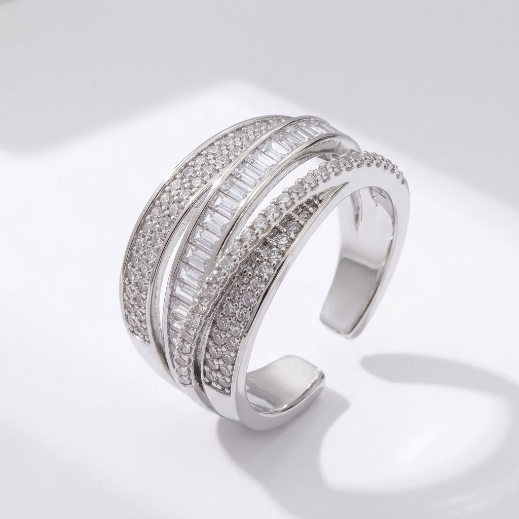 Crossed Zircon Silver Luxe