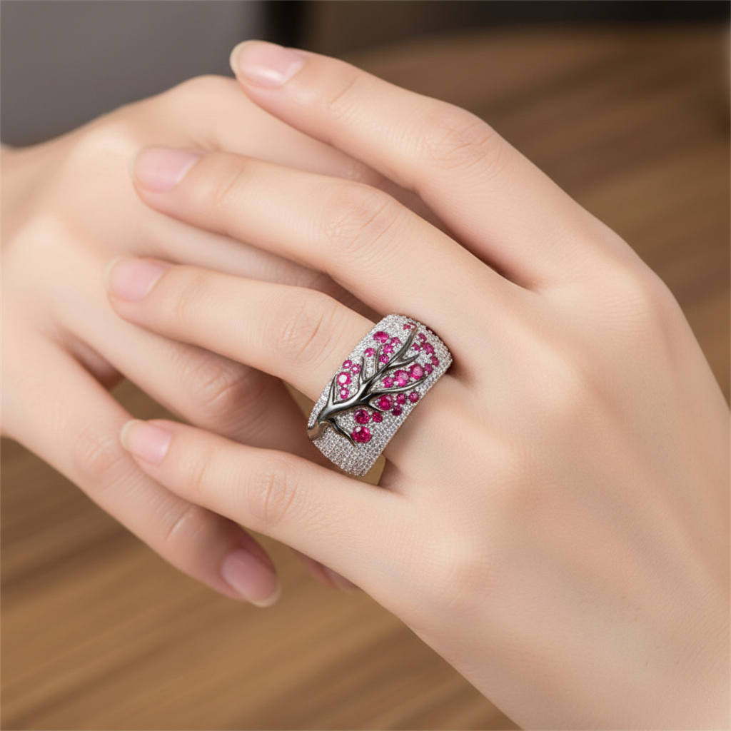 Elegant Blossom Branch Statement Ring