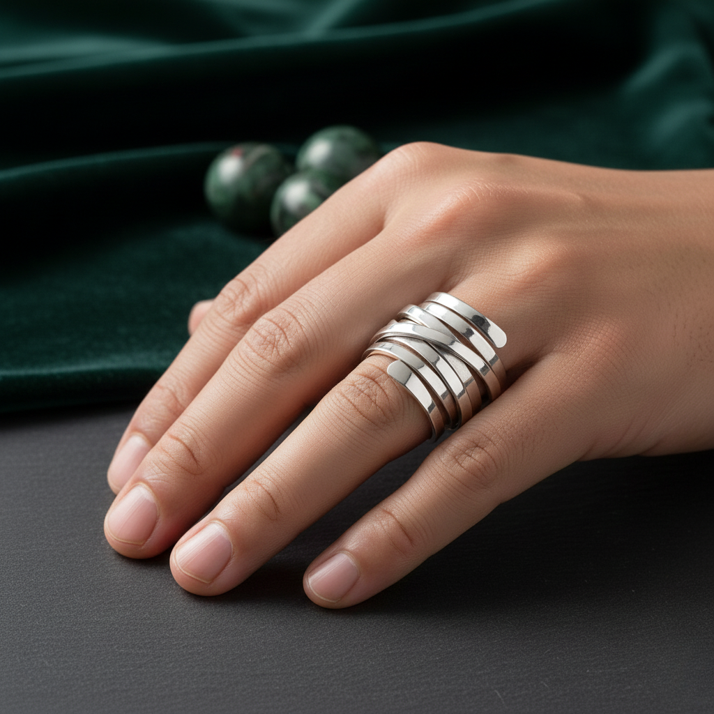 Modern Oversized Silver Wrap Ring
