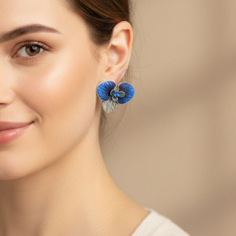 Golden Blue Flower Earrings