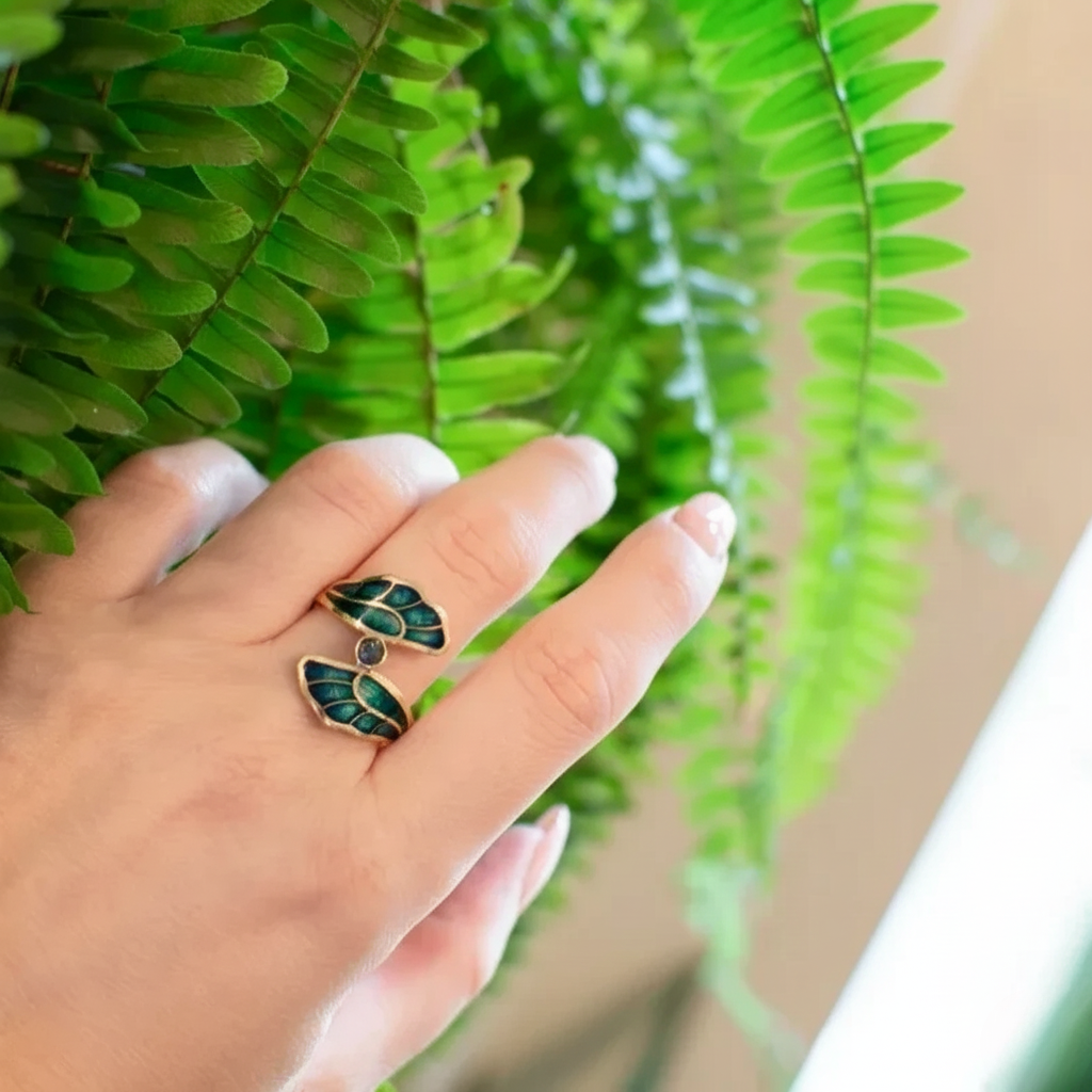 Artisan Golden Enamel Flower Ring