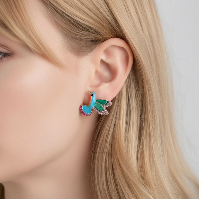Golden Blue Bird Earrings