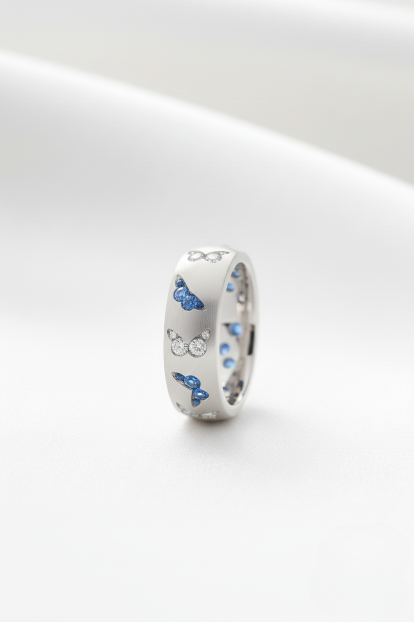 Colorful Gemstone Silver Butterfly Ring