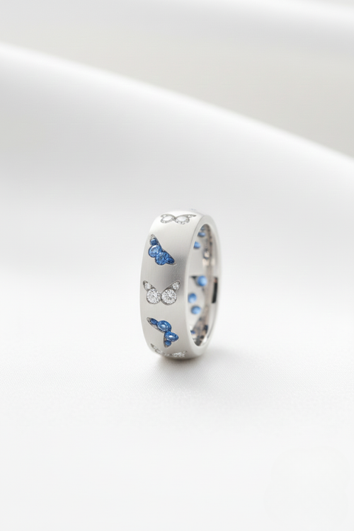 Colorful Gemstone Silver Butterfly Ring