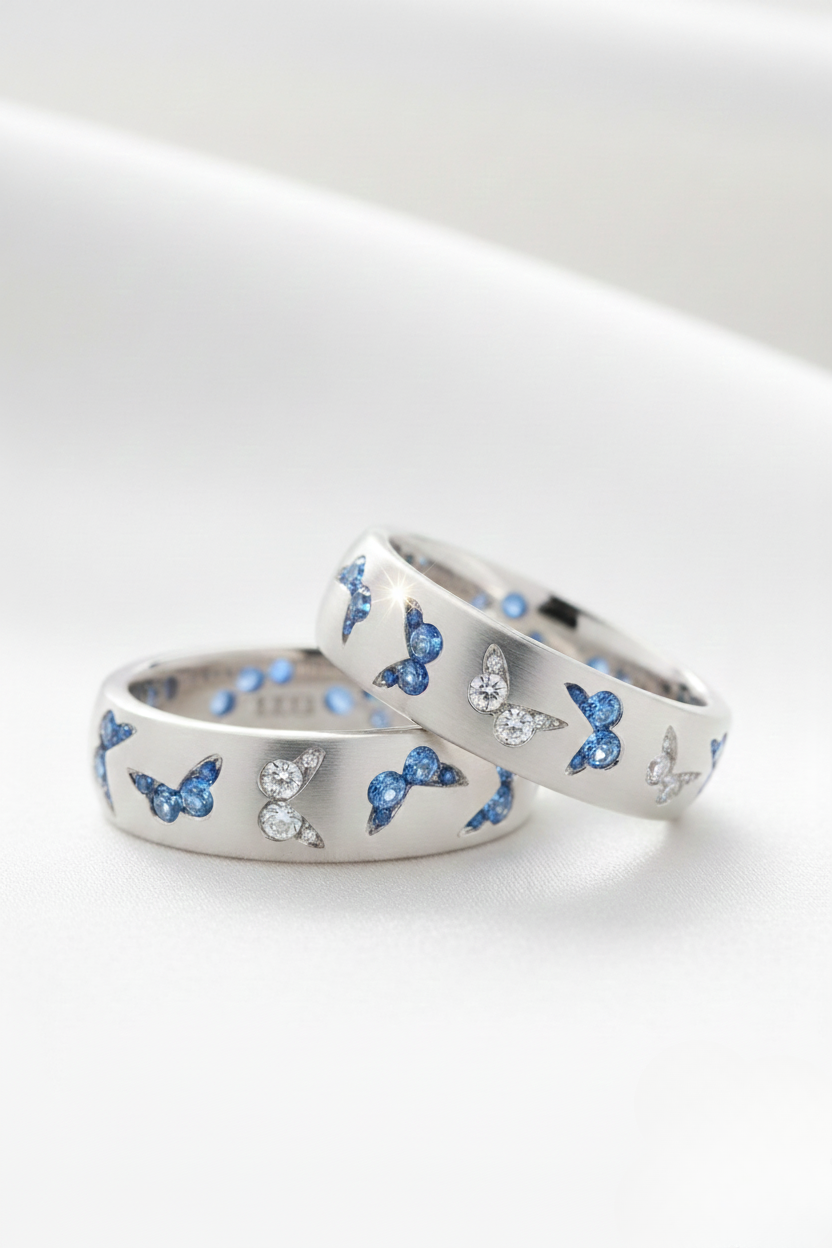 Colorful Gemstone Silver Butterfly Ring