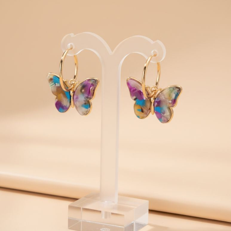 Golden Blue Heart Earrings