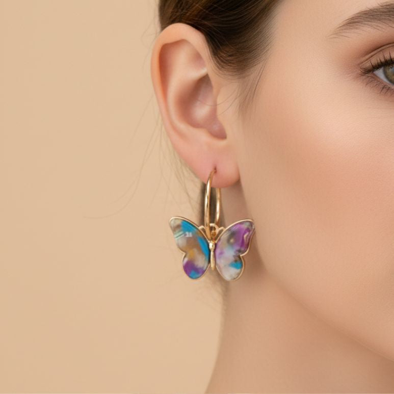 Golden Blue Heart Earrings