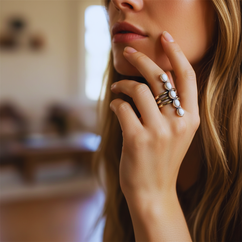 Vintage Boho Golden Stone Stacking Ring