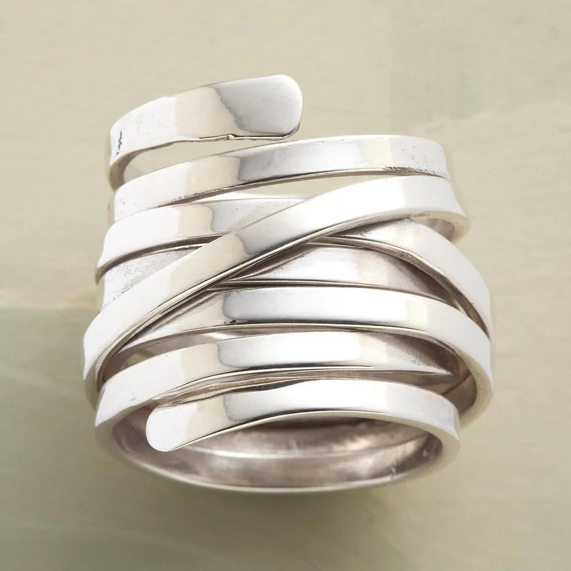 Modern Oversized Silver Wrap Ring