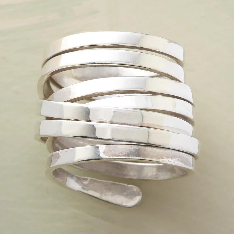 Modern Oversized Silver Wrap Ring