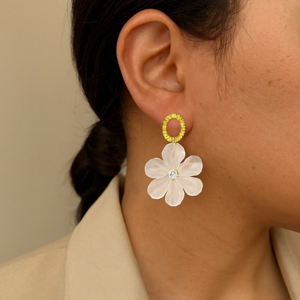 Elegant White Floral Drop Earrings