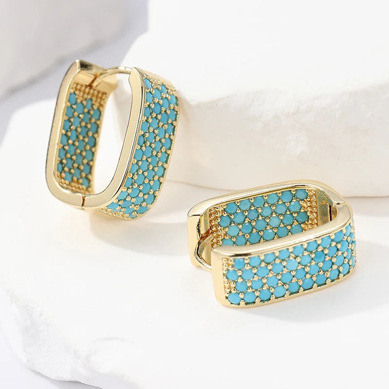 Golden Square Turquoise Earrings