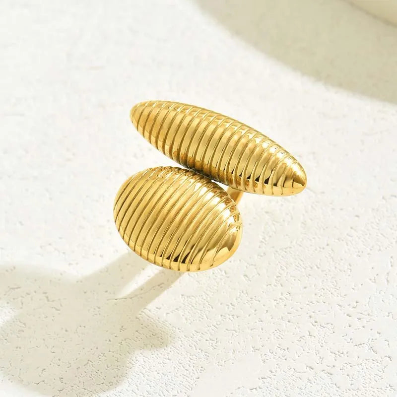 Striped Oval Adjustable Ring