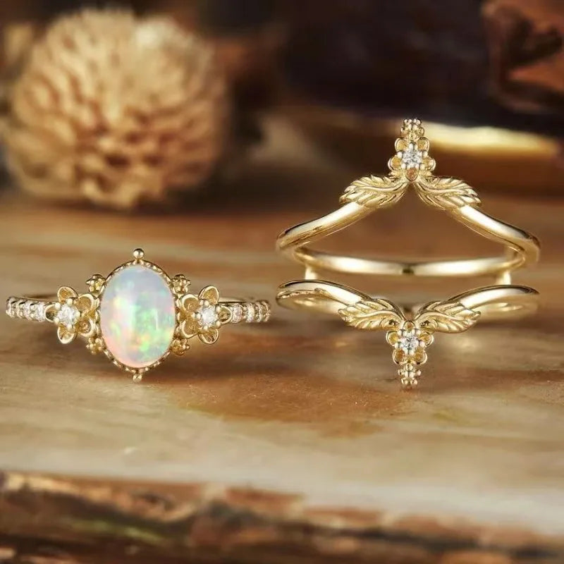 Ring Set – Gold Zircon Garden