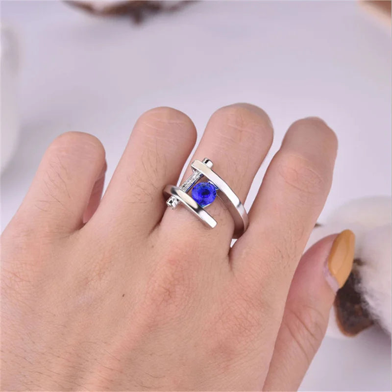 Chic Blue Zircon Silver Wedding Ring