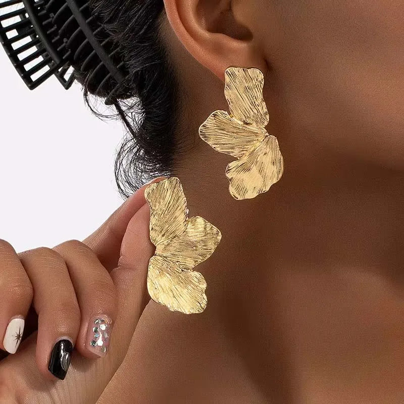 Floral Statement Stud Earrings Vintage Gold