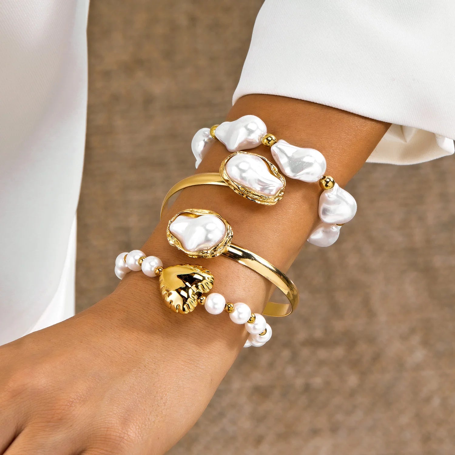 Stackable Beaded Golden Heart Charm Bracelet