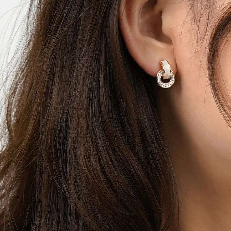 White Crystal Stud Earrings Chic Silver