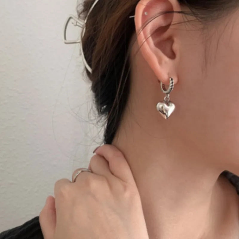 Hoop Earrings Silver Heart Teddy