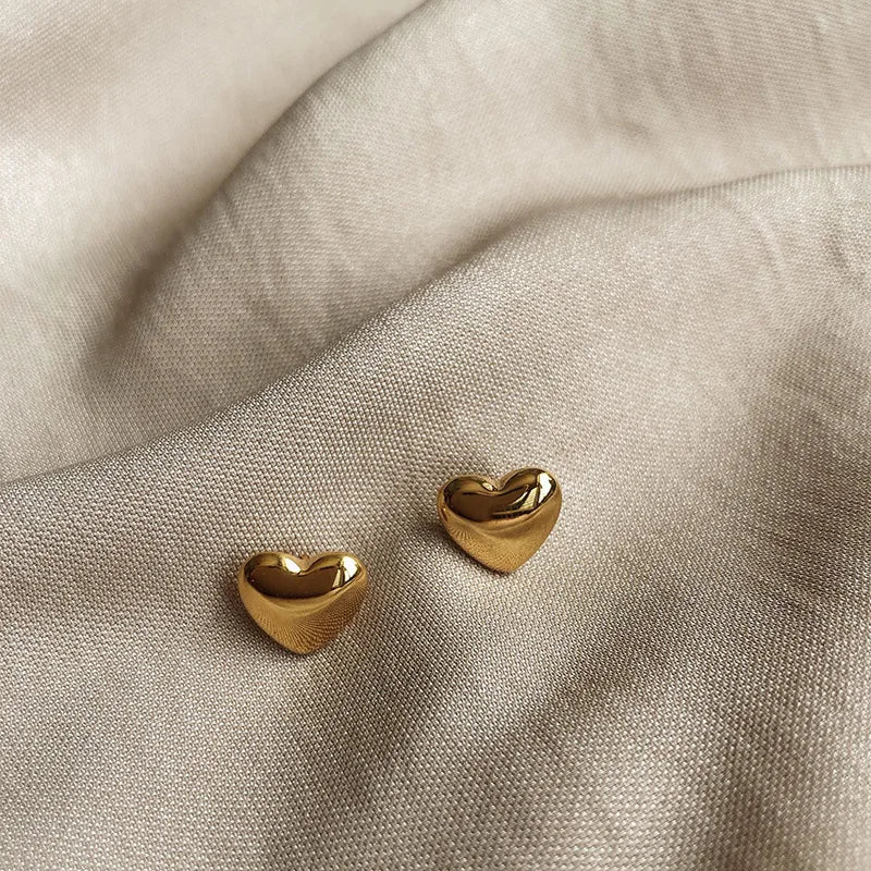 Heart Stud Earrings Minimal Golden