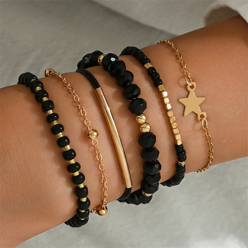 Beaded Bracelet Set Delicate Star Golden