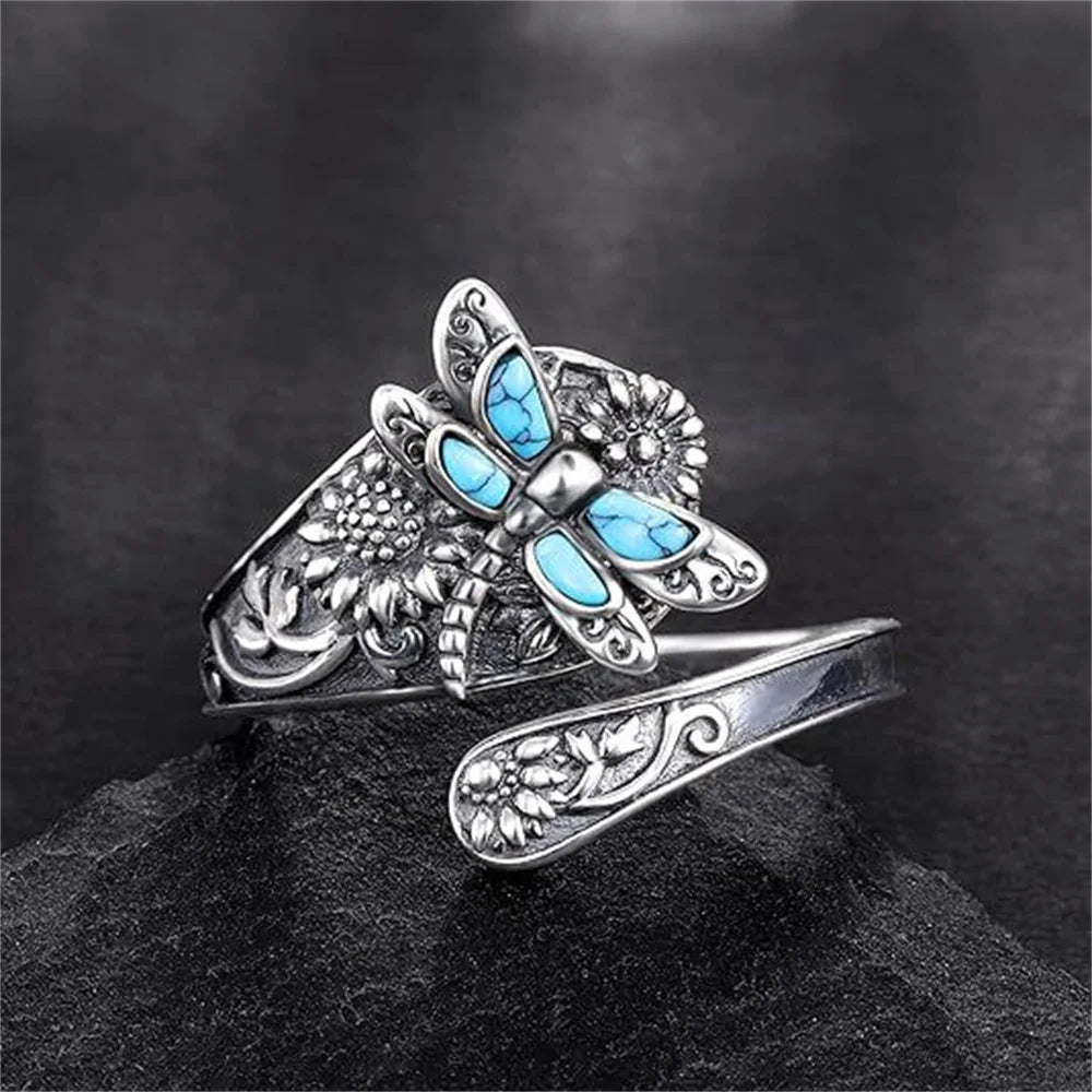 Dragonfly Blue Opal Sterling Ring