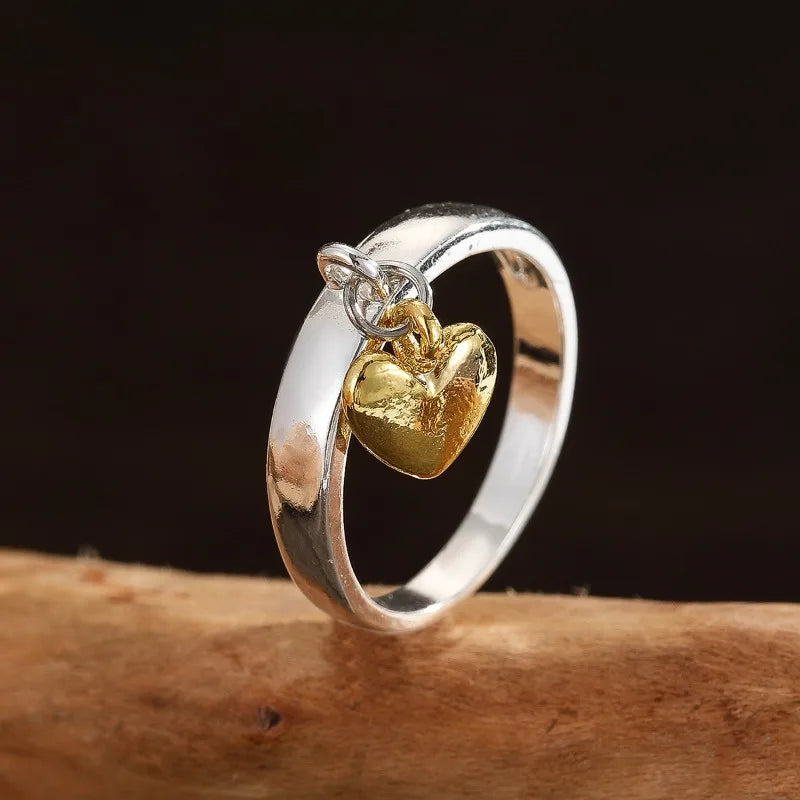 Vintage Golden Heart Silver Ring