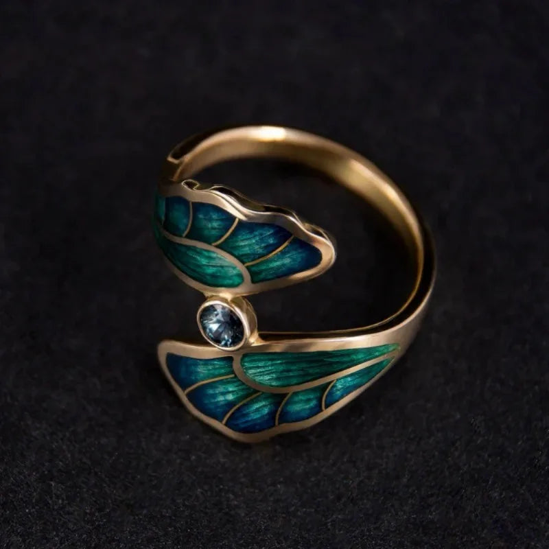 Artisan Golden Enamel Flower Ring