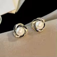 Pearl Stud Earrings Vintage Silver