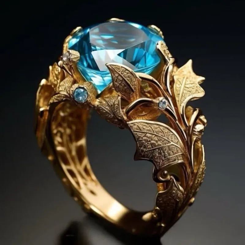 Enchanted Leaf Blue Gem Ring