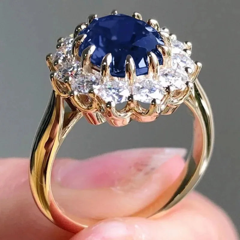 Golden Blue Zircon Ring