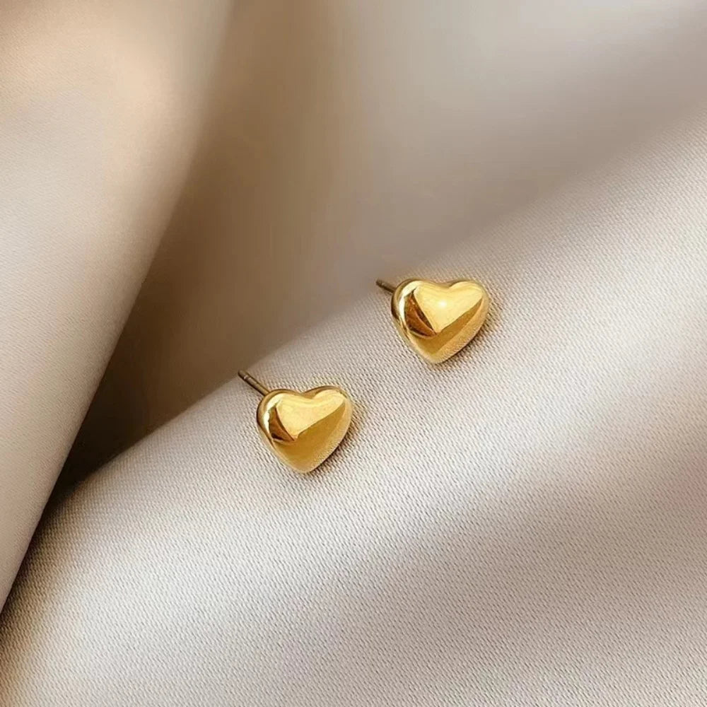 Heart Stud Earrings Minimal Golden