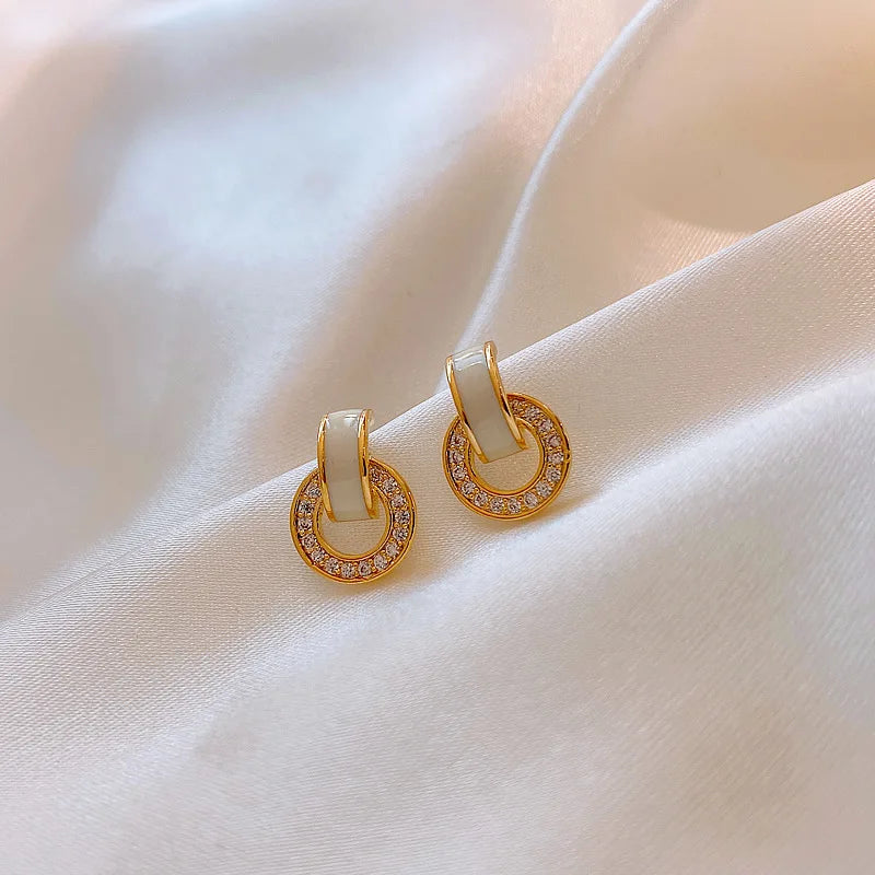 White Crystal Stud Earrings Chic Silver