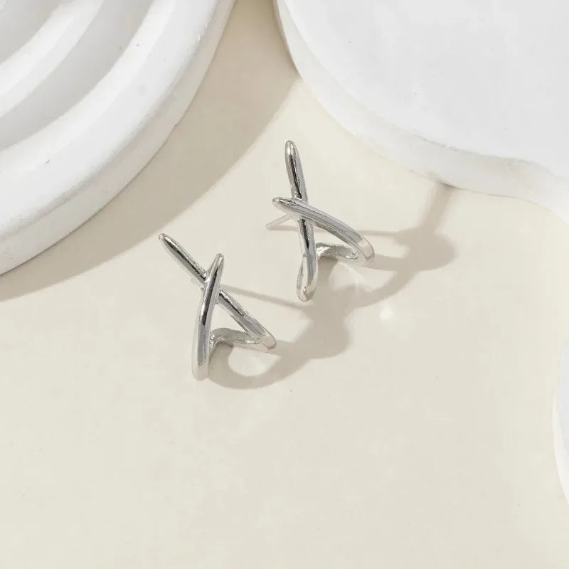 Cross Stud Earrings Elegant Golden