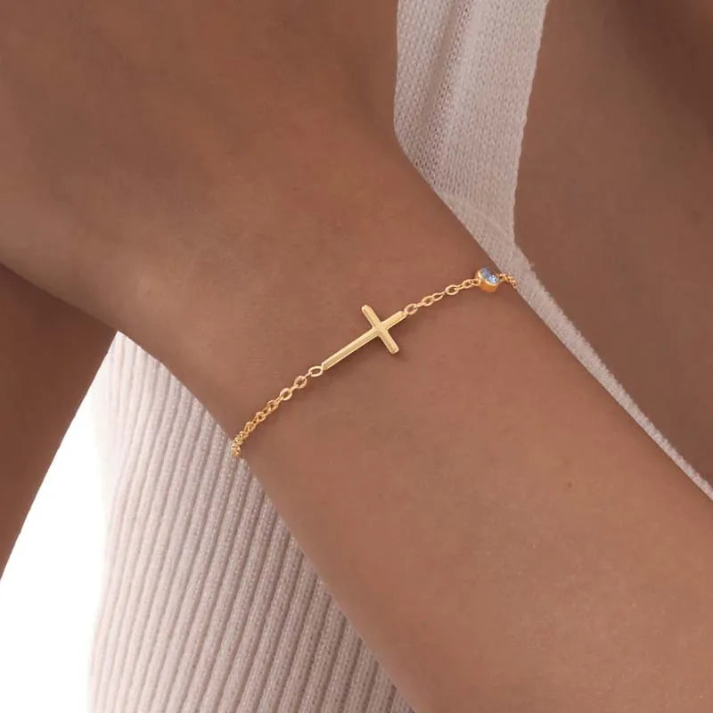 Golden Cross Zircon Bracelet