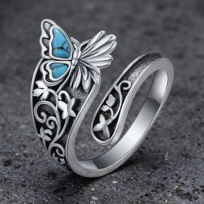 Butterfly Emerald Silver Ring