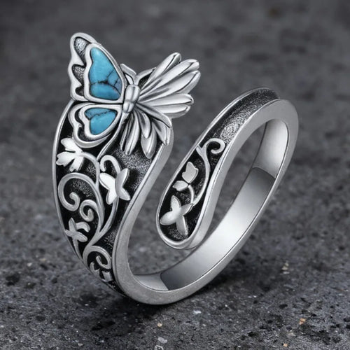 Butterfly Emerald Silver Ring
