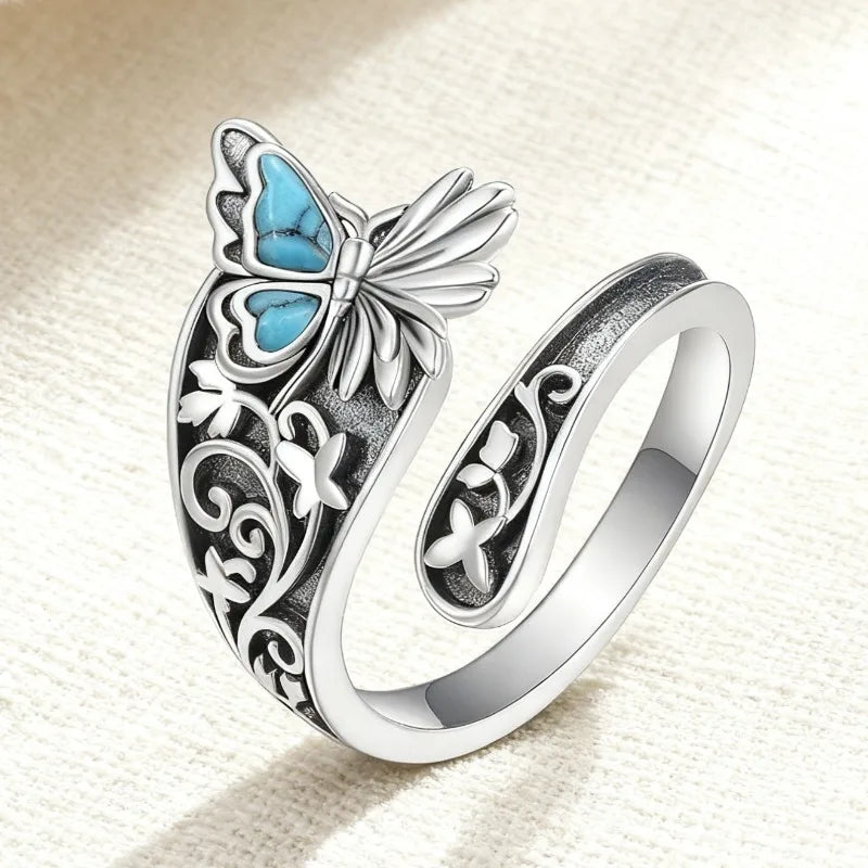 Butterfly Emerald Silver Ring