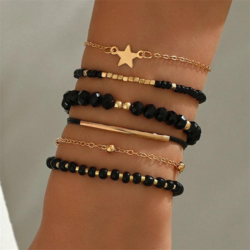 Beaded Bracelet Set Delicate Star Golden
