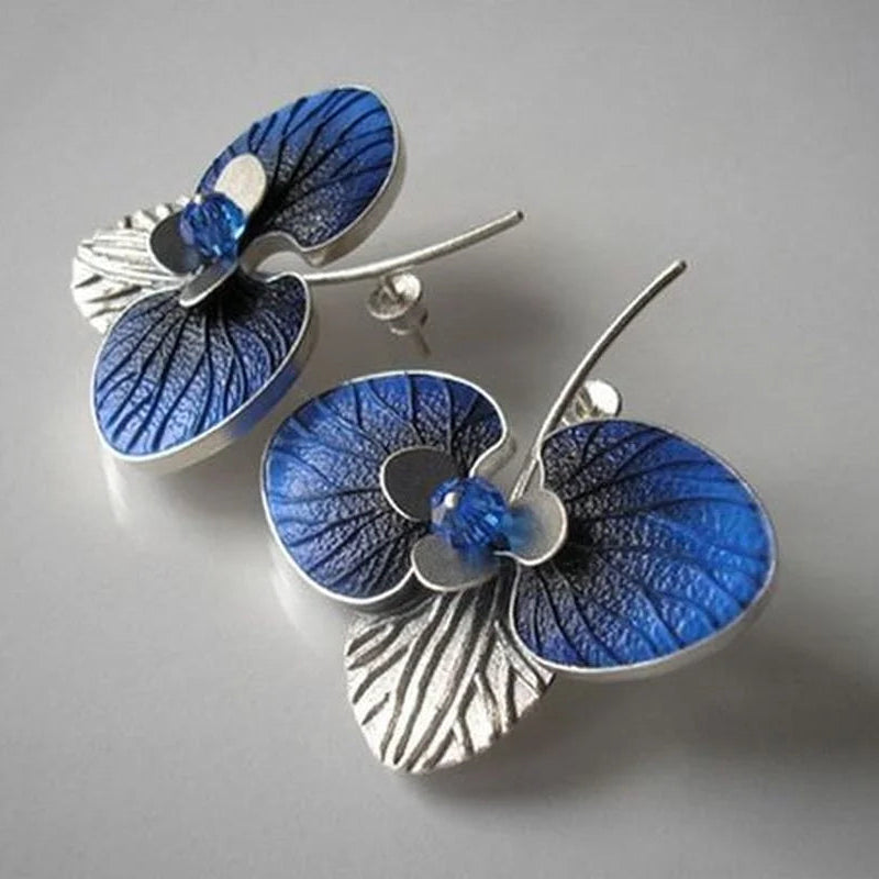 Golden Blue Flower Earrings