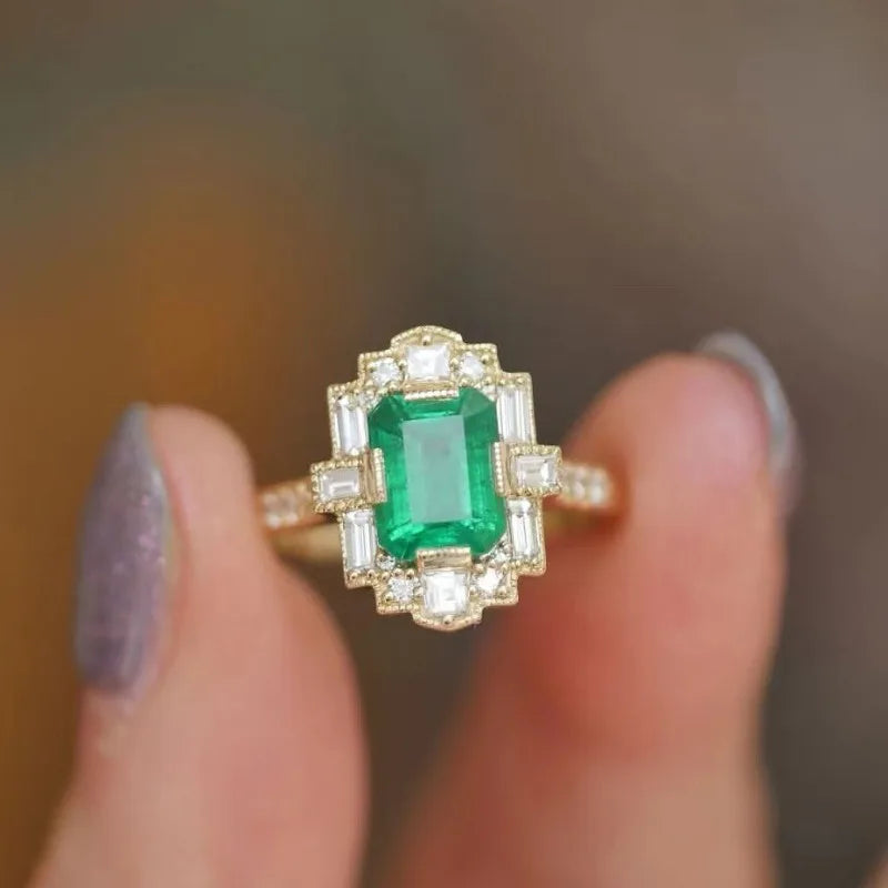 Golden Emerald Statement Ring