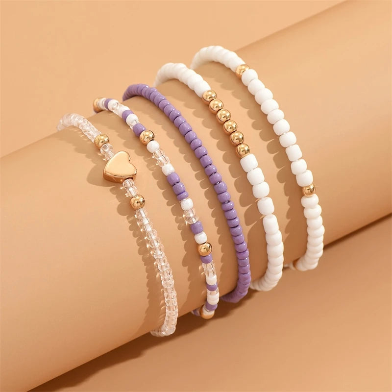 Beaded Bracelet Set Delicate Star Golden