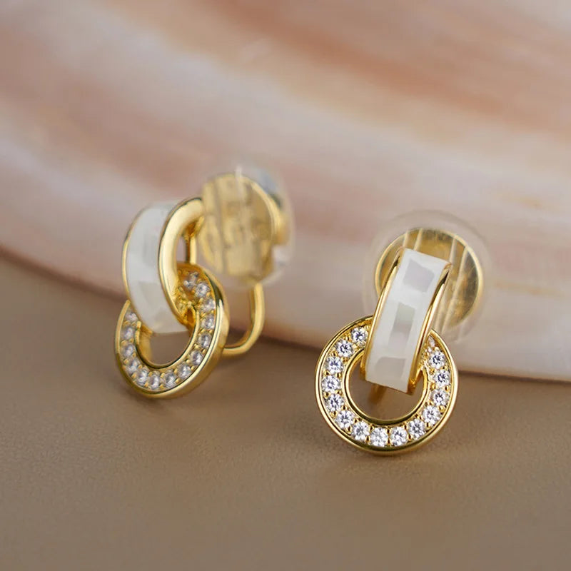 White Crystal Stud Earrings Chic Silver