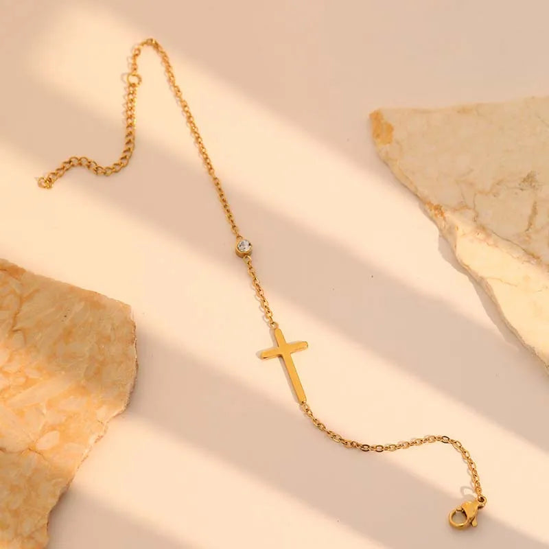Golden Cross Zircon Bracelet