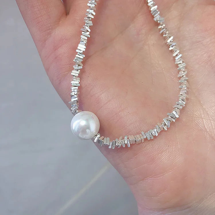 Necklace Delicate Pearl Silver