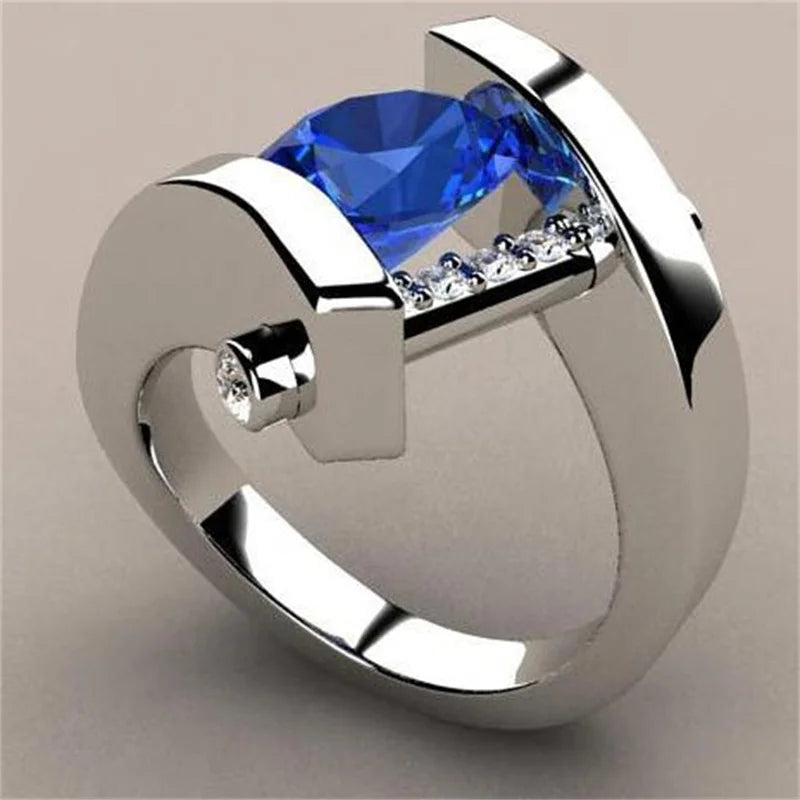 Chic Blue Zircon Silver Wedding Ring